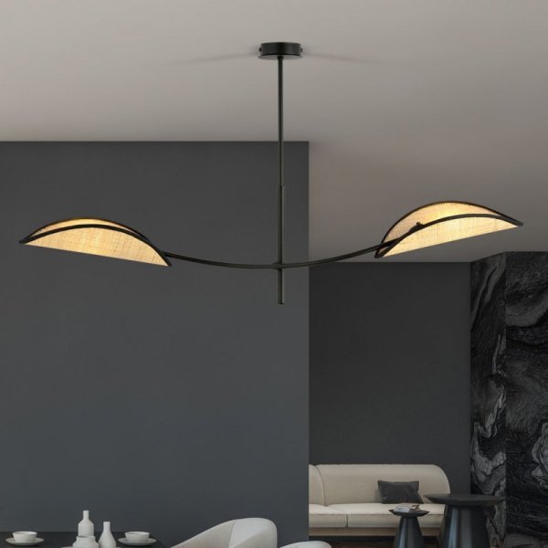 LAMPA WISZĄCA DEKORACYJNA DO SALONU SYPIALNI EMIBIG LOTUS 2 BLACK/RATTAN