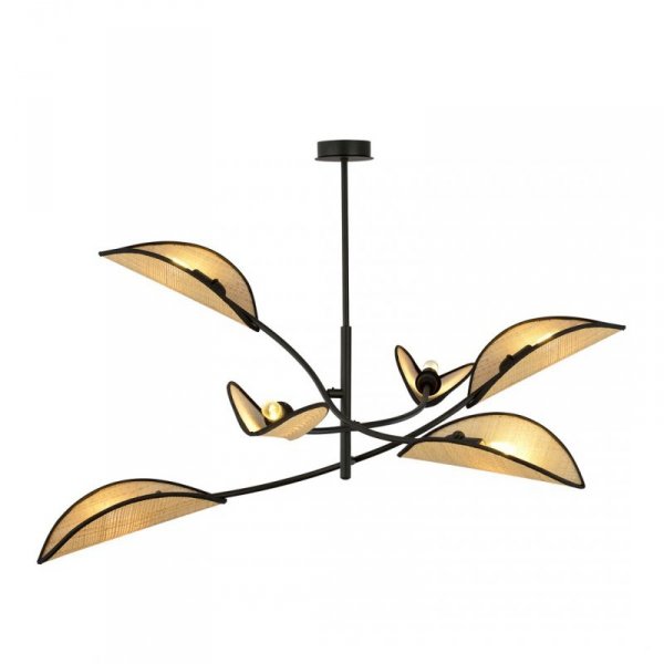 LAMPA WISZĄCA DEKORACYJNA DO SALONU SYPIALNI EMIBIG LOTUS 6 BLACK/RATTAN