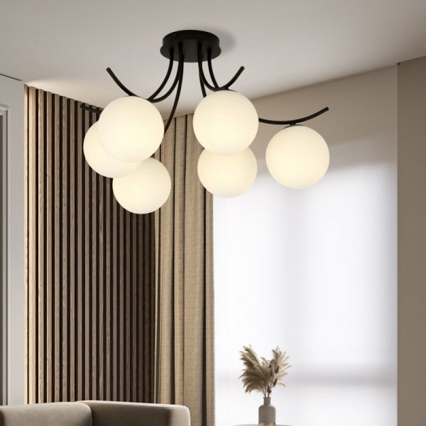 LAMPA SUFITOWA KULE SZKLANE DO POKOJU SALONU EMIBIG BOSTON 6 BLACK/OPAL