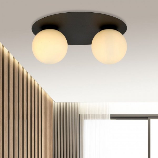 LAMPA SUFITOWA PLAFON CZARNY KULE SZKLANE EMIBIG SOLAR 2 BLACK/OPAL