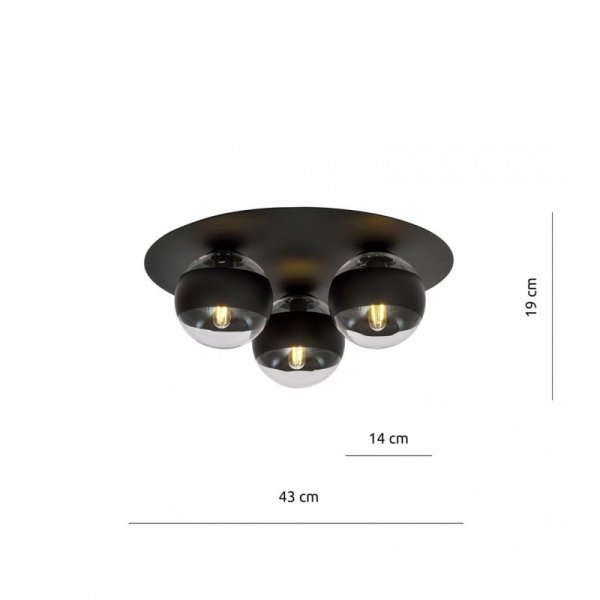 LAMPA SUFITOWA PLAFON CZARNY KULE SZKLANE EMIBIG SOLAR 3 BLACK/STRIPE