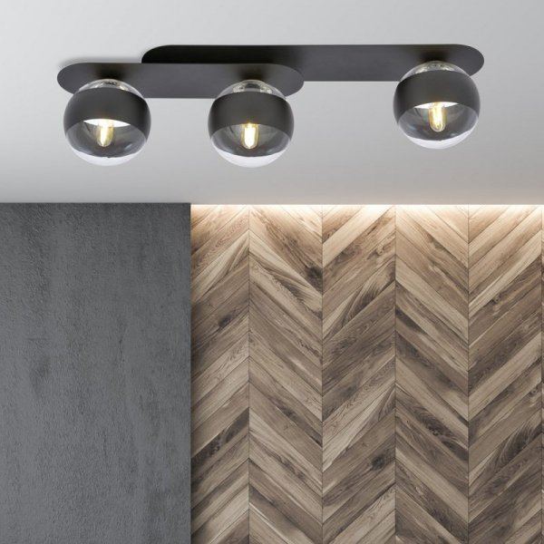 LAMPA SUFITOWA NOWOCZESNA PLAFON KULE SZKLANE EMIBIG PLAZA 3 BLACK/STRIPE
