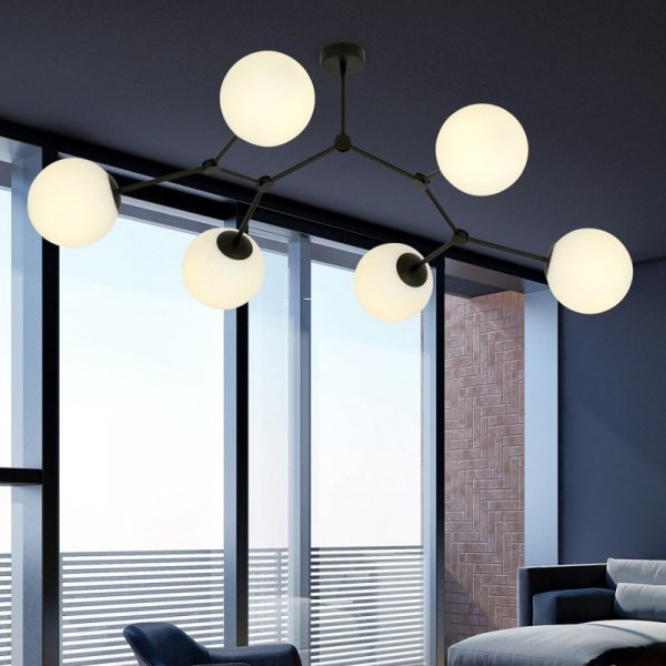 LAMPA WISZĄCA CZARNA KULE SZKLANE EMIBIG SPACE 6  BLACK/OPAL
