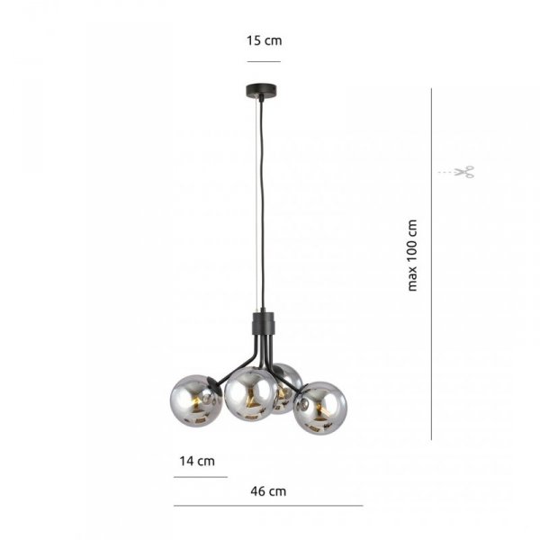 LAMPA WISZĄCA CZARNA NOWOCZESNA KLOSZE KULE EMIBIG NOVA 4  BLACK/GRAFIT