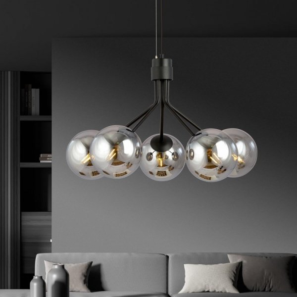 LAMPA WISZĄCA CZARNA NOWOCZESNA KLOSZE KULE EMIBIG NOVA 5  BLACK/GRAFIT