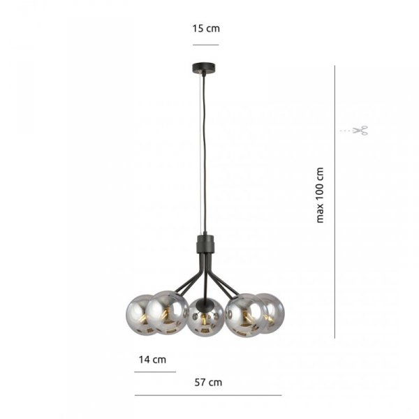 LAMPA WISZĄCA CZARNA NOWOCZESNA KLOSZE KULE EMIBIG NOVA 5  BLACK/GRAFIT