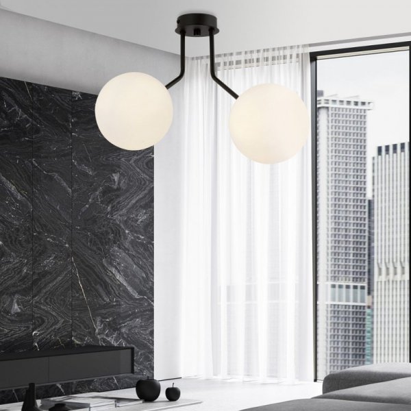 LAMPA WISZĄCA CZARNA NOWOCZESNA KLOSZE KULE EMIBIG NOVA 2 BLACK/OPAL