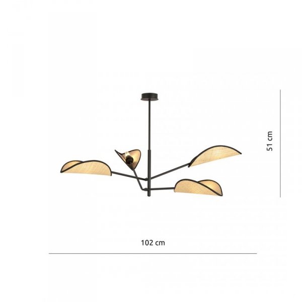 LAMPA WISZĄCA CZARNA DEKORACYJNA DO POKOJU SALONU EMIBIG VENE 4 BLACK/RATTAN