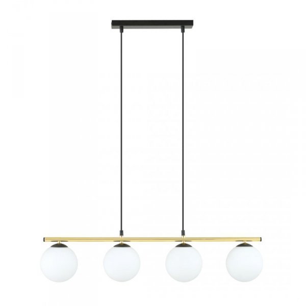 LAMPA WISZĄCA CZARNO ZŁOTA KULE BIAŁE NAD STÓŁ EMIBIG ALORA 4 BL OPAL