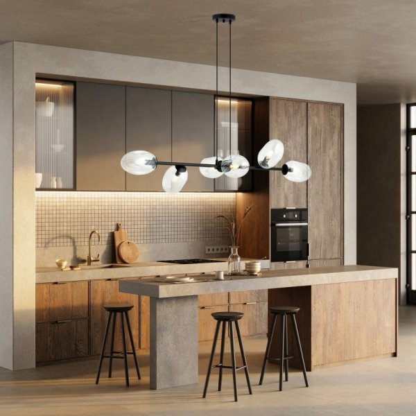 LAMPA WISZĄCA CZARNA NAD STÓŁ SZKLANA EMIBIG PANDORA 6 BL TRANSPARENT