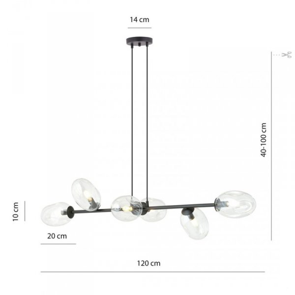 LAMPA WISZĄCA CZARNA NAD STÓŁ SZKLANA EMIBIG PANDORA 6 BL TRANSPARENT