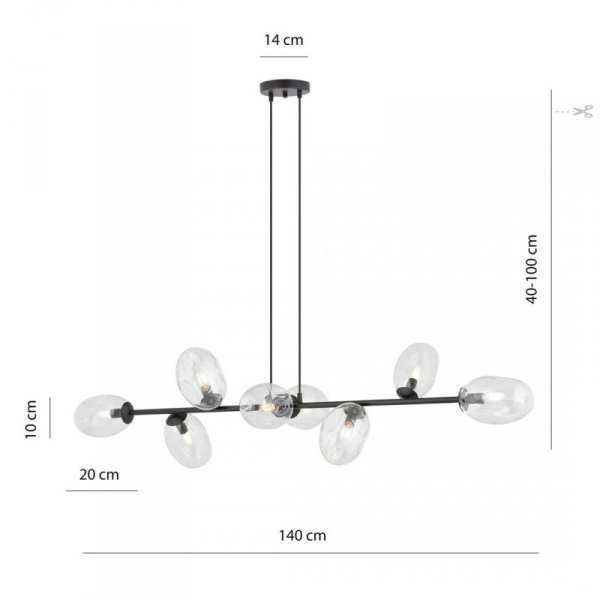 LAMPA WISZĄCA CZARNA NAD STÓŁ SZKLANA EMIBIG PANDORA 8 BL TRANSPARENT