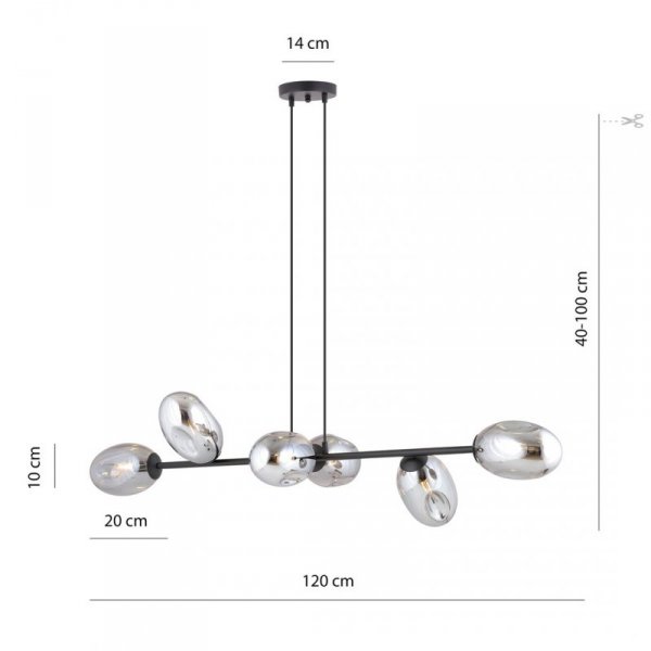 LAMPA WISZĄCA CZARNA NAD STÓŁ SZKLANA EMIBIG PANDORA 6 BL GRAFIT