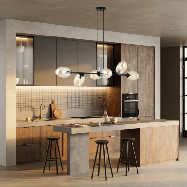 LAMPA WISZĄCA CZARNA NAD STÓŁ SZKLANA EMIBIG PANDORA 6 BL MIODOWY