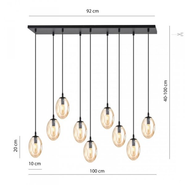 LAMPA WISZĄCA SZKLANA NAD STÓŁ DO SALONU JADALNI EMIBIG ASTRAL 9 BL MIODOWY