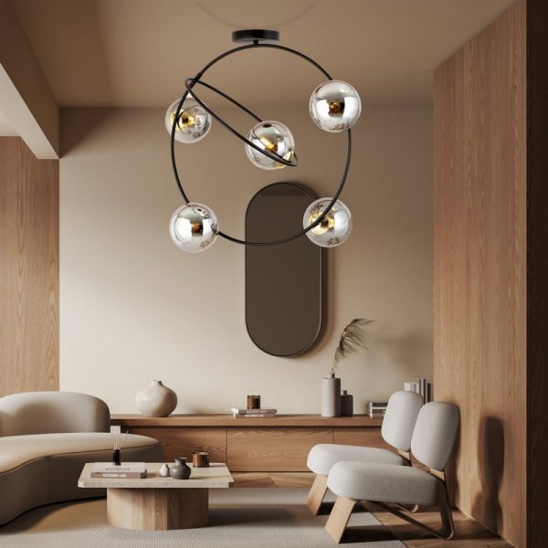 LAMPA SUFITOWA WISZĄCA CZARNA KULE SZKLANE EMIBIG STARDOM 5 BL GRAFIT oprawa oświetleniowa