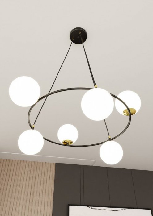LAMPA WISZĄCA NA KOLE SZKLANE KULE DO SALONU EMIBIG AZURA 6 BL OPAL oprawa oświetleniowa