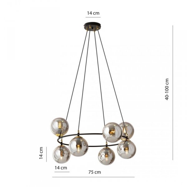 LAMPA WISZĄCA NA KOLE SZKLANE KULE DO SALONU EMIBIG AZURA 7 BL GRAFIT oprawa oświetleniowa
