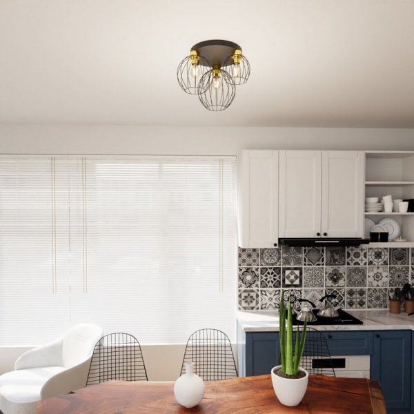 LAMPA SUFITOWA PLAFON CZARNY DRUCIANY NEST 3PREM BL GOLD oprawa oświetleniowa