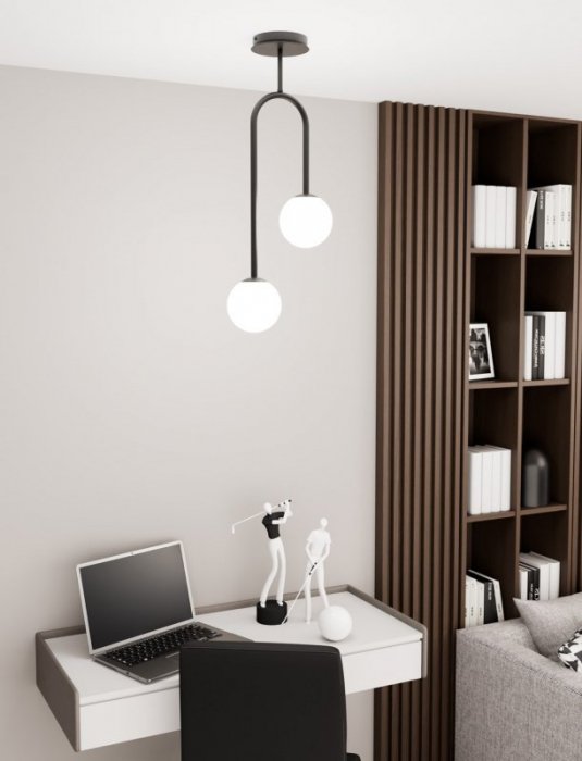 LAMPA WISZĄCA CZARNA NOWOCZESNA KULE ATRIA 2 BL OPAL oprawa oświetleniowa