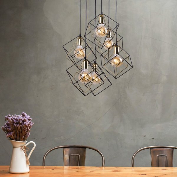 TK LIGHTING ALAMBRE 2779 LAMPA WISZĄCA  CZARNO ZŁOTA DRUCIANA METALOWA