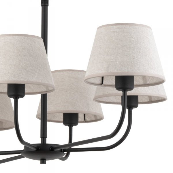 TK LIGHTING CHICAGO LINEN 3999 LAMPA SUFITOWA ŻYRANDOL CZARNY Z LNIANYMI ABAŻURAMI NATURAL EKO