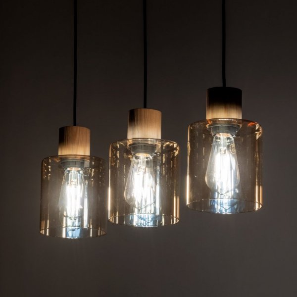TK LIGHTING ORSON 4568 LAMPA WISZĄCA Z DREWNEM BURSZTYNOWE KLOSZE