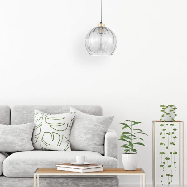 TK LIGHTING DEVI TRANSPARENT 4578 LAMPA WISZĄCA SZKLANA KULA TRANSPARENTNA CZARNO ZŁOTA 25CM