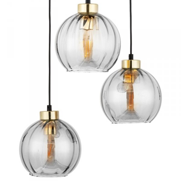 TK LIGHTING DEVI TRANSPARENT 4579 LAMPA WISZĄCA 3 NA KOLE POTRÓJNA CZARNO ZŁOTA SZKLANE KLOSZE