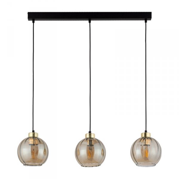 TK LIGHTING DEVI AMBER 4638 LAMPA WISZĄCA LISTWA CZARNO ZŁOTA KLOSZE SZKLANE BURSZTYNOWE