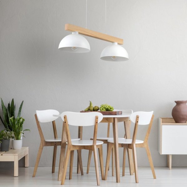 TK LIGHTING OSLO WHITE 4713 LAMPA WISZĄCA DREWNIANA BELKA BIAŁE KLOSZE NAD STÓŁ SKANDYNAWSKA