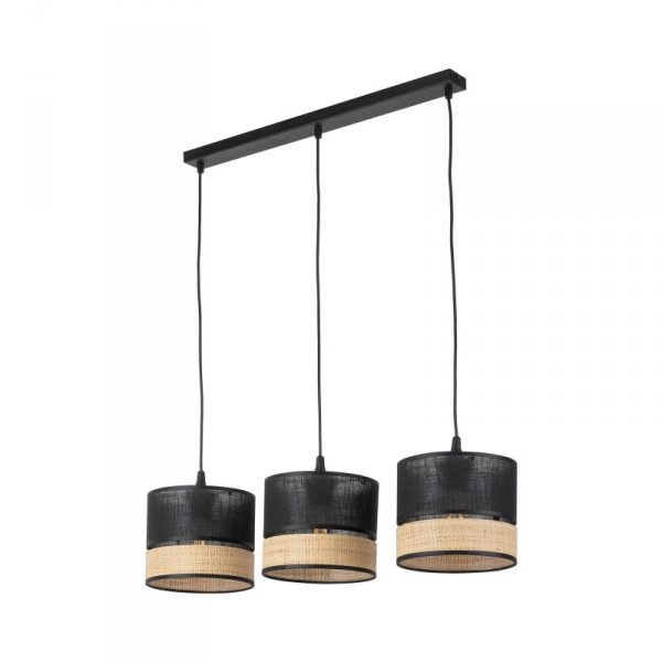 TK LIGHTING 4769 PAGLIA NEW BLACK LAMPA WISZĄCA CZARNA NA LISTWIE CZARNY ABAŻUR RATTAN EKO NATURAL BOHO
