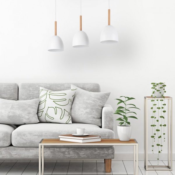 TK LIGHTING NORD WHITE 4869 LAMPA WISZĄCA BIAŁA Z DREWNEM NAD STÓŁ