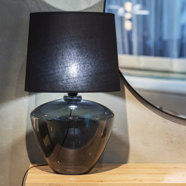 TK LIGHTING FIORD BLACK 5463 LAMPKA NOCNA STOŁOWA SZKLANA CZARNA Z ABAŻUREM