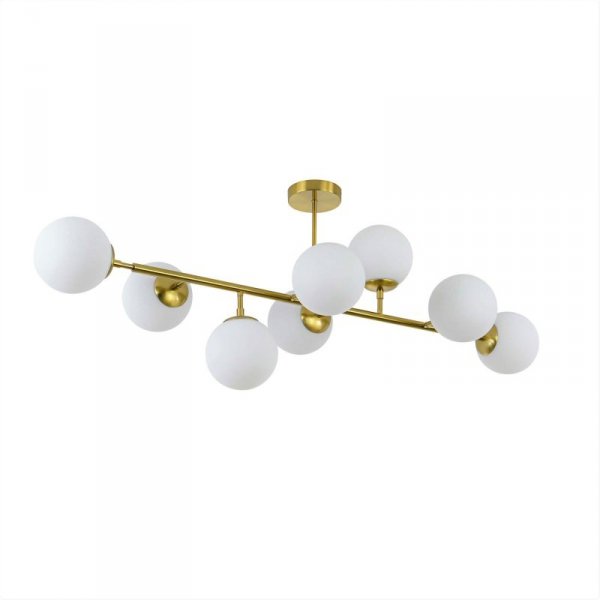 LIGHT PRESTIGE DORADO LP-002/8P LAMPA WISZĄCA ZŁOTA SZKLANE KULE BIAŁE KLOSZE