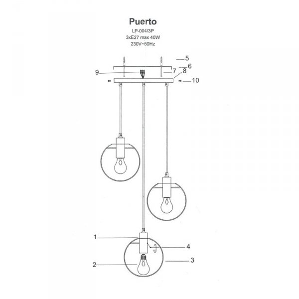 LIGHT PRESTIGE PUERTO LP-004/3P GD LAMPA WISZĄCA ZŁOTA SZKLANE KULE POTRÓJNA NA KOLE