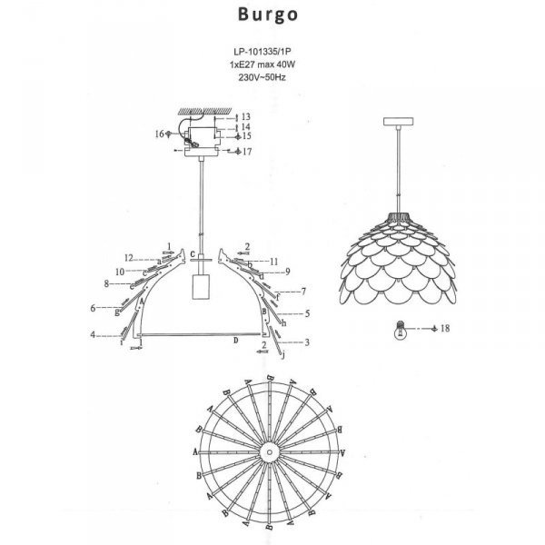 LAMPA WISZĄCA DREWNIANA DUŻA 50CM DEKORACYJNA NAD STÓŁ LIGHT PRESTIGE BURGO  LP-101335/1P L