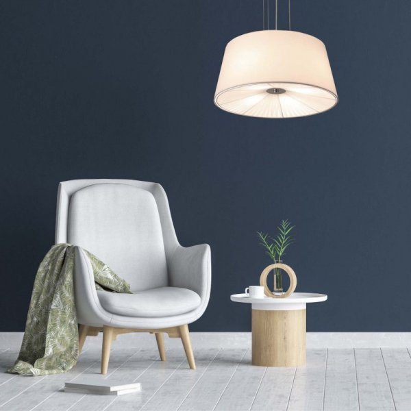 LAMPA WISZĄCA BIAŁA ABAŻUR NOWOCZESNA DO SALONU SYPIALNI NAD STÓŁ LIGHT PRESTIGE BALI LP-1322/1P WH