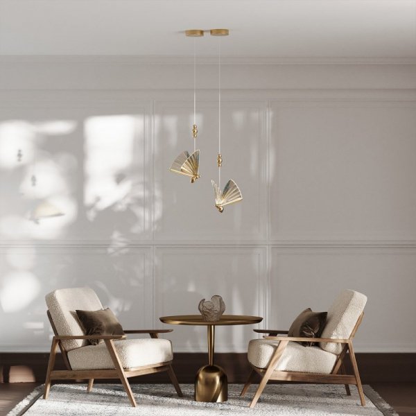 LAMPA WISZĄCA WAŻKA MOTYL ZŁOTA DESINGERSKA  	LP-1715/1P color