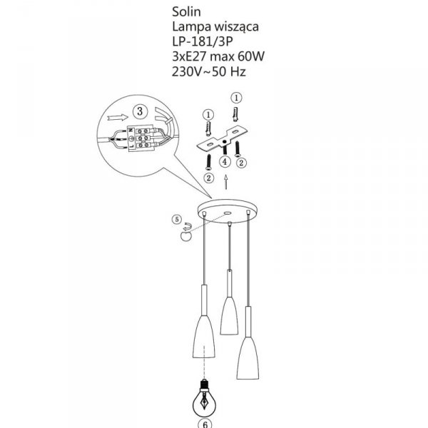 LAMPA WISZĄCA NA KOLE BIAŁA NAD STÓŁ STOLIK LIGHT PRESTIGE SOLIN LP-181/3P WH