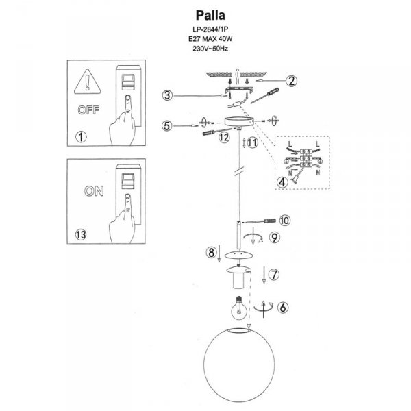 LAMPA WISZĄCA KULA ZŁOTA15CM MAŁA SZKLANA DO SALONU SYPIALNI LIGHT PRESTIGE PALLA LP-2844/1P S GD DO ŁAZIENKI KUCHNI