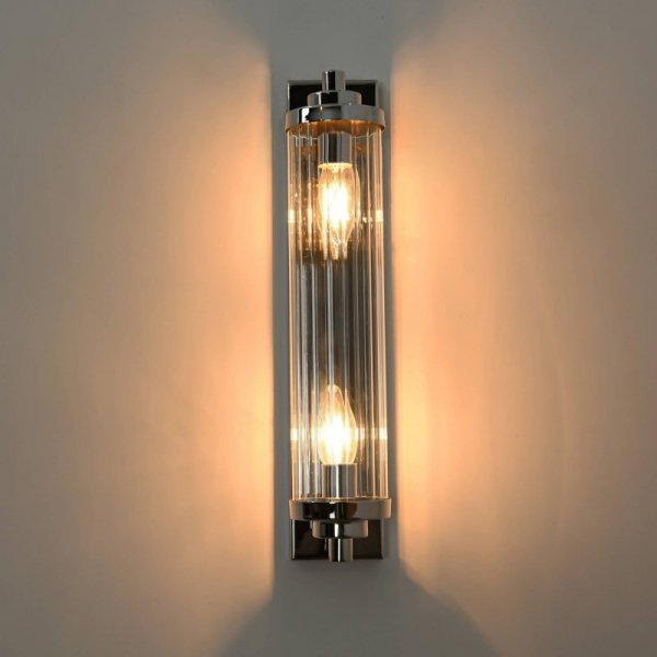 KINKIET CHROM SREBRNY SZKLANY GLAMOUR DO ŁAZIENKI SALONU SYPIALNI PIONOWY LIGHT PRESTIGE LORENZO LP-2960/1W CH PODWÓJNY