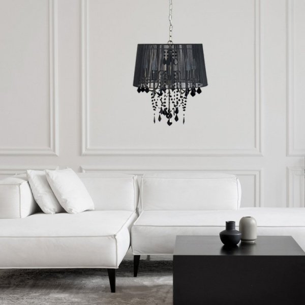 LAMPA WISZĄCA CZARNY ABAŻUR Z KRYSZTAŁKAMI GLAMOUR DO SALONU SYPIALNI LIGHT PRESTIGE MONA LP-5005/5P czarna