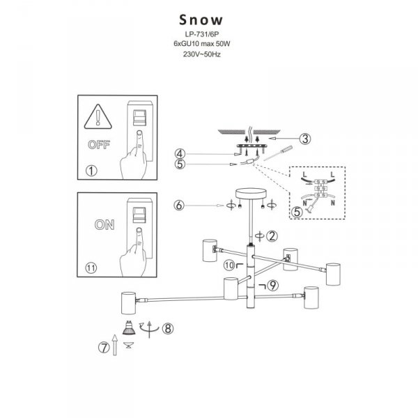 LAMPA WISZĄCA CZARNO ZŁOTA TUBY REFLEKTORKI ZŁOTE LIGHT PRESTIGE SNOW LP-731/6P GD