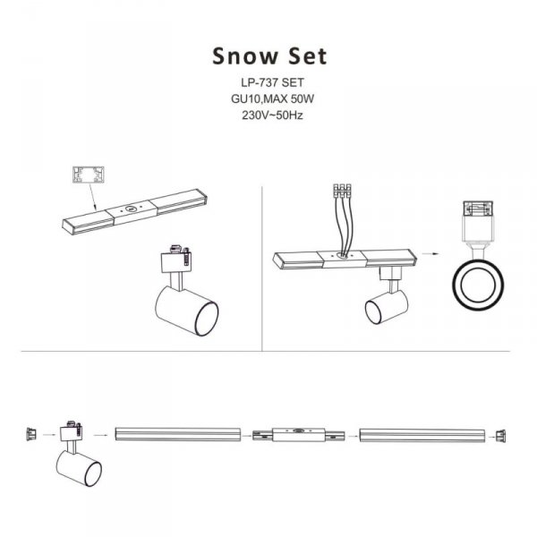 GOTOWY ZESTAW CZARNY SZYNOPRZEWÓD REFLEKTORKI ZŁOTE LIGHT PRESTIGE SNOW LP-737 GD SET