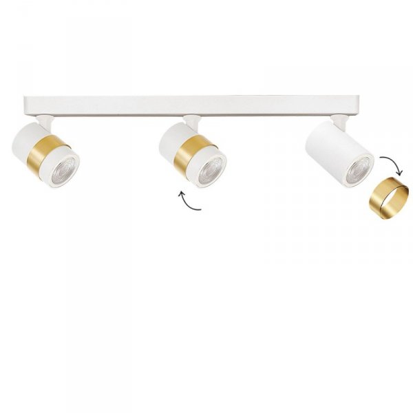 LAMPA SUFITOWA PLAFON SPOT BIAŁY ZE ZŁOTYM PIERŚCIENIEM POTRÓJNY REFLEKTOR LIGHT PRESTIGE ANILLO  LP-770/3W WH DO SALONU SYPIALNI KUCHNI ŁAZIENKI