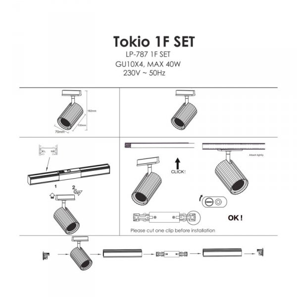 GOTOWY SZYNOPRZEWÓD ZESTAW BIAŁY REFLEKTORKI REGULOWANE LIGHT PRESTIGE TOKIO LP-787 SET 1F WH