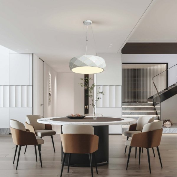 LAMPA WISZĄCA BIAŁA DEKORACYJNA OKRĄGŁA DO SALONU SYPIALNI POKOJU LIGHT PRESTIGE REUS LP-8069/1P WH