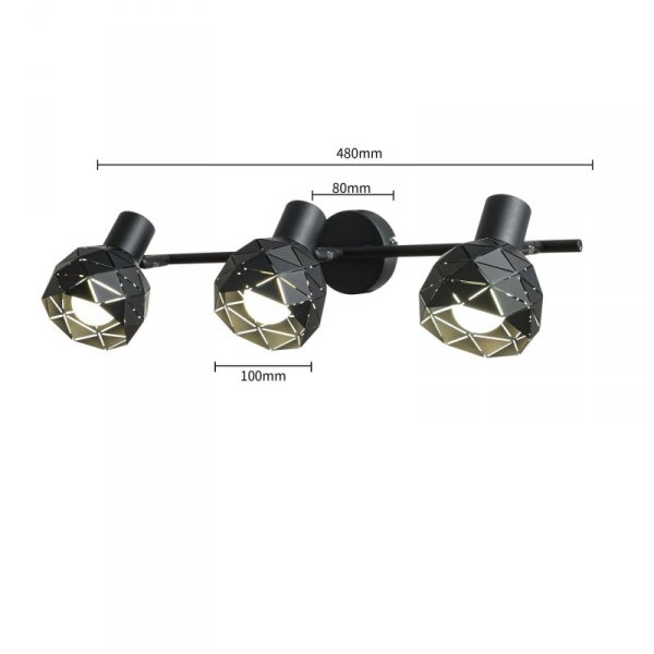 KINKIET PLAFON SPOT REFLEKTOR CZARNY DEKORACYJNY REGULOWANY LIGHT PRESTIGE REUS LP-8069/3WS BK