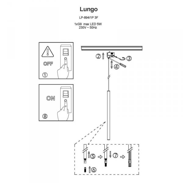 Lampa wisząca Lungo 1 do szynoprzewodu 3F 1xG9 złota LP-894/1P GD 3F